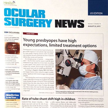 Dr. Richard Duffey on the cover of Ocular Surgery News About Presbyopes expectations