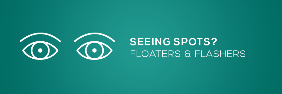 Seeing Spots? Floaters and flashers? illustration of eyes.